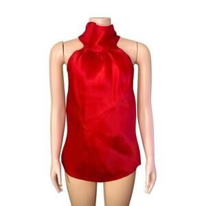 St. John Evening 100% Silk Enamel Red Women’s Halter Tie Neck Blouse Size 10 NWT